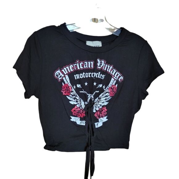 American Rebel Women's Vintage Style Gathered Front Cropped Tee - Picture 1 of 7